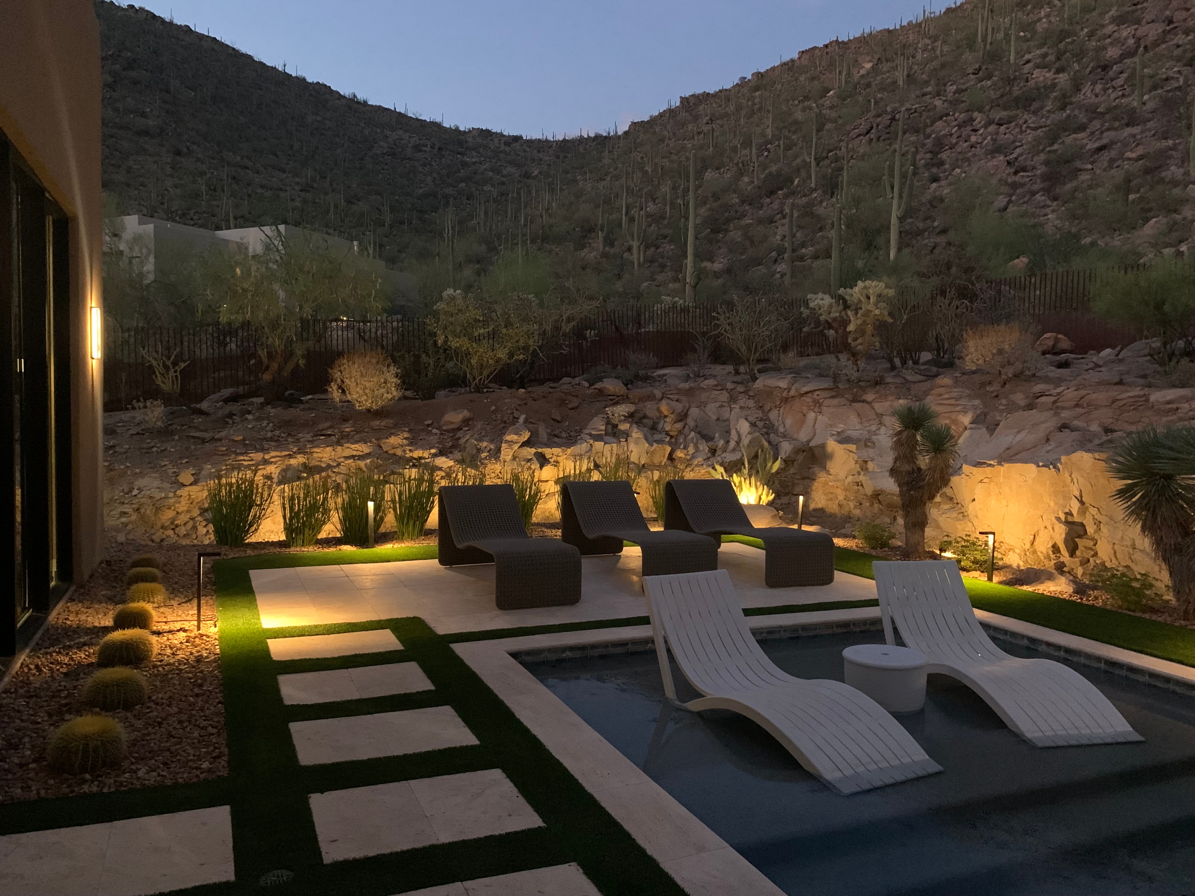 Outdoor living space and patio lighting for a Quail Creek property